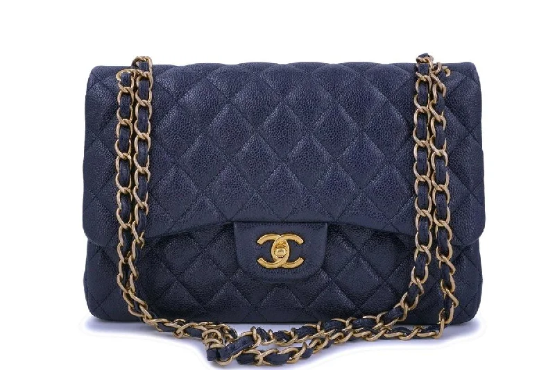 Chanel bags for women with a taste for high fashionChanel 16C Navy Blue Caviar Jumbo Classic Double Flap Bag GHW