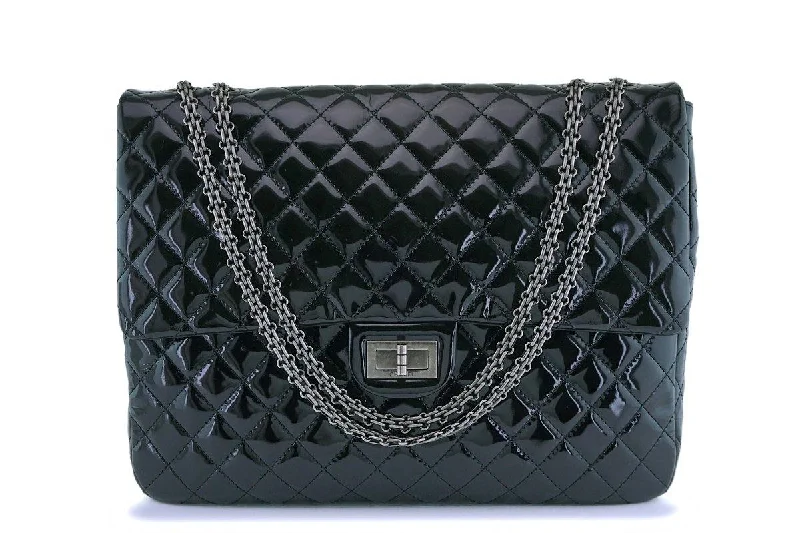 Chanel Colorful Handbag for Spring OutfitsChanel Oversized Black Patent Classic Reissue XL Flap Bag RHW