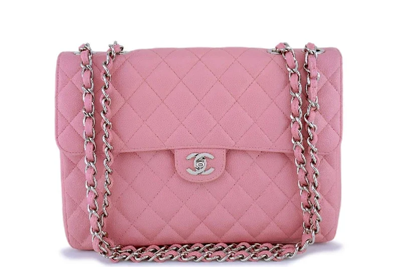 Chanel bags for women with minimalist styleChanel Pink Caviar Jumbo Quilted Classic 2.55 Flap Bag SHW