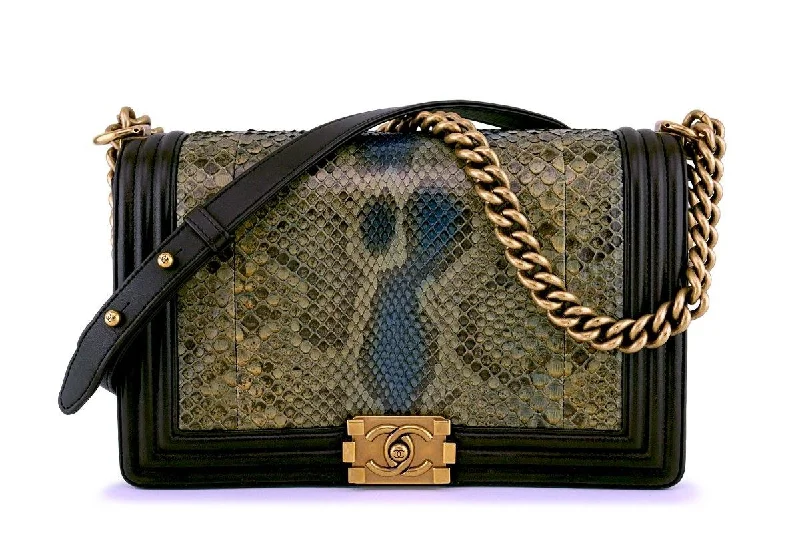 Chanel Small Crossbody Bag for TravelChanel Python Olive Brown Exotic Classic Boy Flap Bag GHW