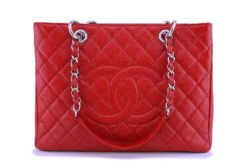 Chanel bags with iconic gold chainsChanel Red Caviar Classic Grand Shopper Tote GST Bag SHW