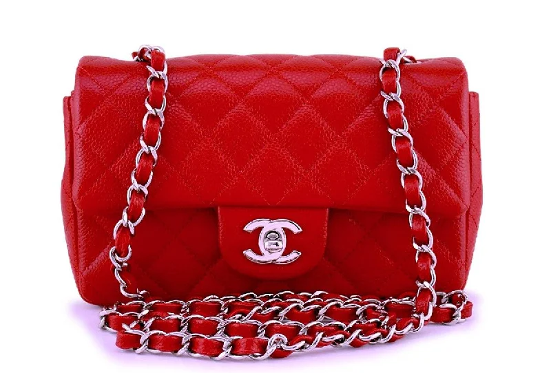 Chanel bags with chain and leather strap combinationsChanel Red Caviar Classic Quilted Rectangular Mini 2.55 Flap Bag