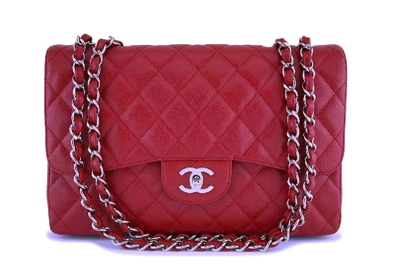 Chanel bags with iconic gold chainsChanel Red Caviar Jumbo Classic Flap Bag SHW