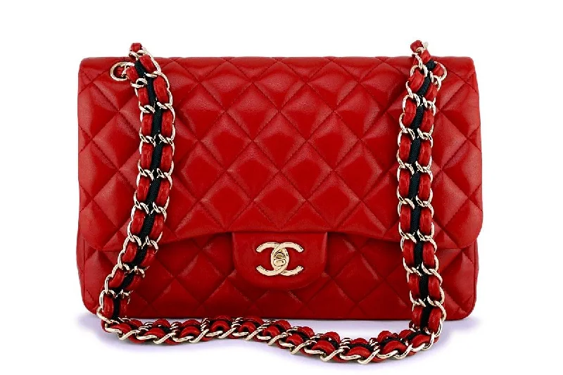 Chanel Luxury Handbag for High - End EventsChanel Red Jumbo Limited Joined Chain Classic Flap Bag GHW