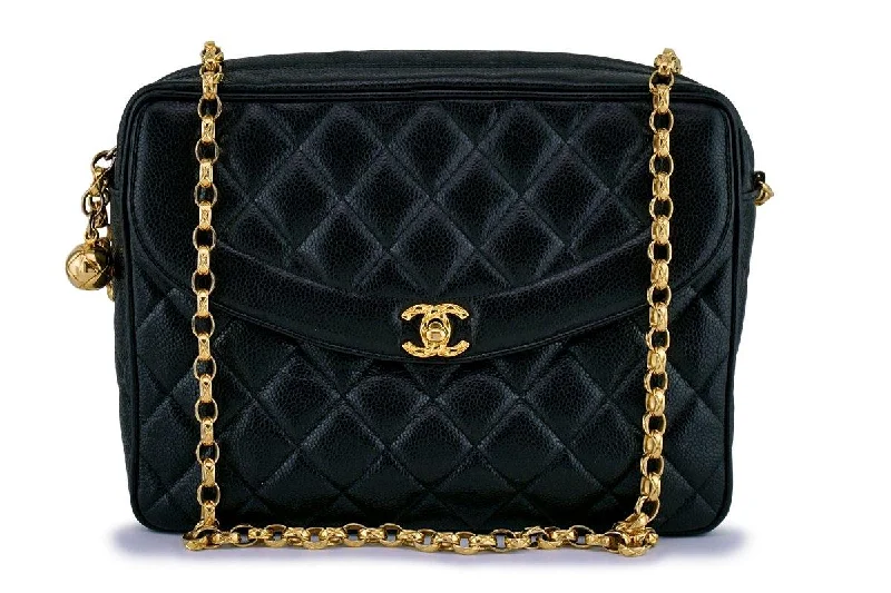 Chanel bags for the minimalist fashionChanel Vintage Black Caviar Classic "Flap" Camera Case Bag 24k GHW