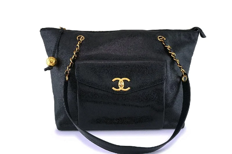 Chanel Vintage Inspired Handbag for Retro LoversChanel Vintage Black Caviar Flap-Tote Shopper Bag 24k GHW