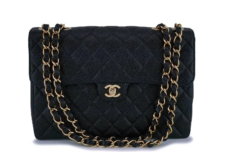 Chanel bags with gold, silver, and pearl accentsChanel Vintage Black Caviar Jumbo Classic Flap Bag 24k GHW