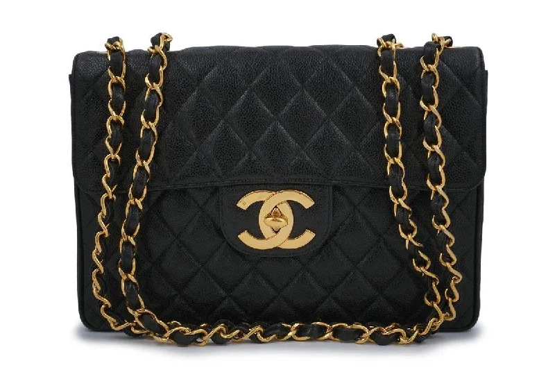 Chanel bags perfect for everyday elegChanel Vintage Black Caviar Jumbo Classic Flap Bag 24k GHW