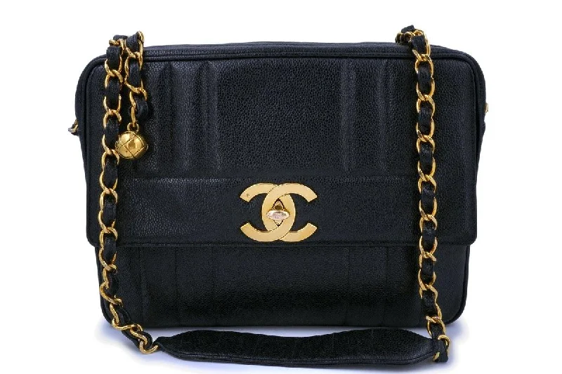 Chanel bags with gold, silver, and pearl accentsChanel Vintage Black Caviar Jumbo Madmoiselle Camera Flap Bag 24k GHW