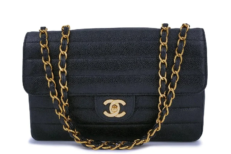 Chanel bags with exclusive seasonal designs and materialsChanel Vintage Black Caviar Medium Horizontal Classic Flap Bag 24k GHW