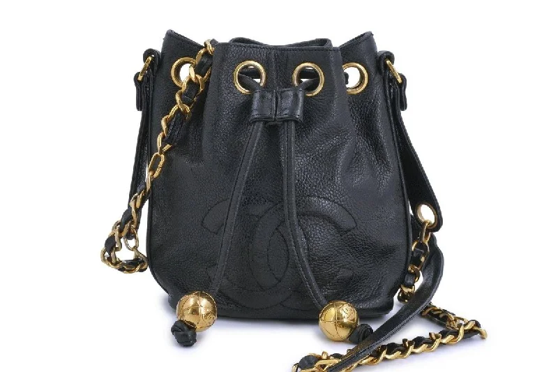 Chanel bags sale 2025Chanel Vintage Black Caviar Mini Drawstring Bucket Pouch Bag 24k GHW