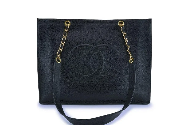 Chanel bags with exclusive seasonal designs and materialsChanel Vintage Black Caviar Timeless Logo Tote Bag 24k GHW