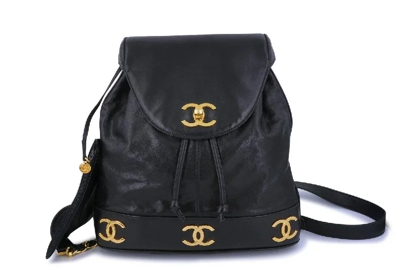 Chanel bags with iconic stitching detailsChanel Vintage Black Classic Soft Calfskin Backpack Bag 24k GHW