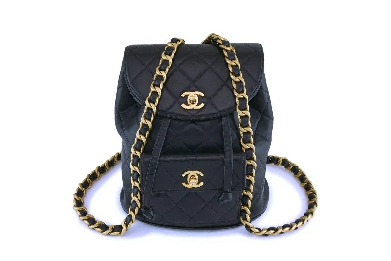 Chanel bags with gold, silver, and pearl accentsChanel Vintage Black Lambskin Classic Quilted Backpack Bag 24k GHW