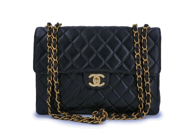 Chanel Quilted Leather Shoulder Bag for FashionistasChanel Vintage Black Lambskin Jumbo Classic Flap Bag 24k GHW