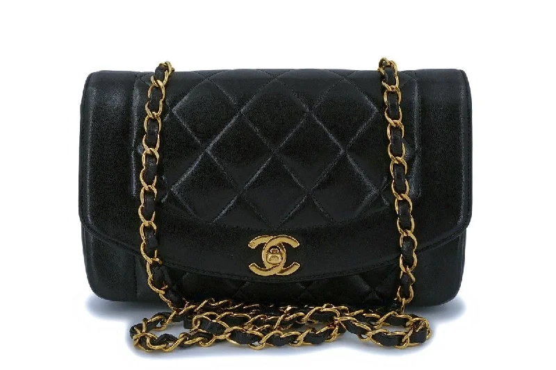 Chanel bags for a polished and professional appearanceChanel Vintage Black Lambskin Small Diana Flap Bag 24k GHW