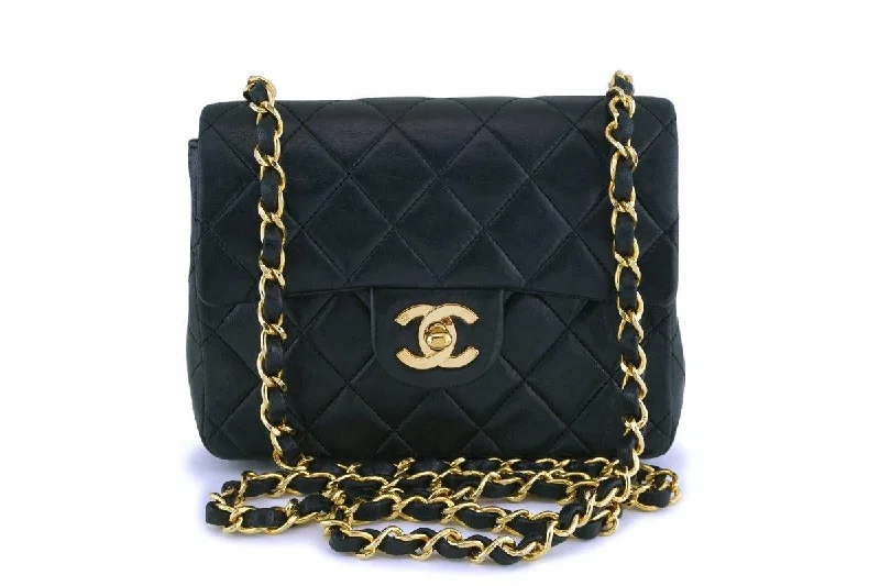 Chanel bags for women who appreciate fine craftsmanshipChanel Vintage Black Lambskin Square Mini Classic Flap Bag 24k GHW