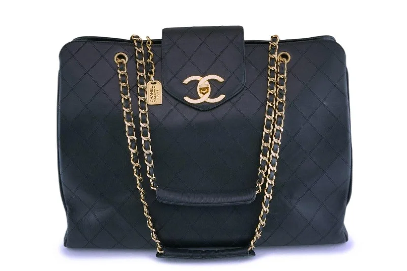 Chanel bags for women who love timeless fashionChanel Vintage Black Weekender Supermodel XL Shopper Tote Bag 24k GHW