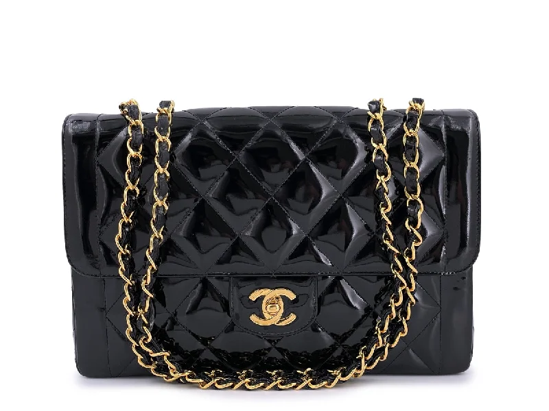 Chanel Black Handbag for Business MeetingsChanel Vintage Patent Black Medium Classic Single Flap Bag 24k GHW