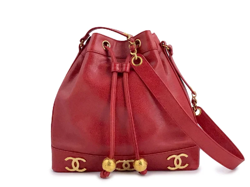 Chanel Lightweight Handbag for Daily ErrandsChanel Vintage Red Caviar Drawstring Bucket Tote Bag 24k GHW