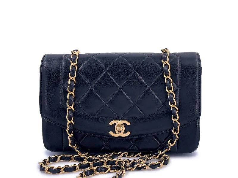 Chanel All - Match Handbag for Versatile StylingChanel Vintage Small Diana Flap Bag 24k GHW Black Lambskin