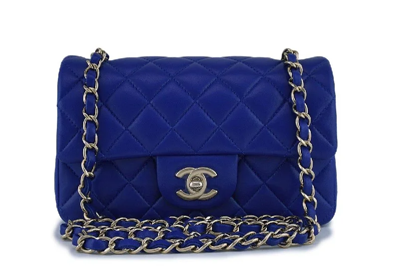 Chanel bags with iconic stitching detailsNew 17B Chanel Blue Classic Quilted Rectangular Mini 2.55 Flap Bag GHW