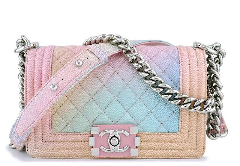 Chanel Quilted Leather Shoulder Bag for FashionistasNew 18P Chanel Caviar Pastel Rainbow Classic Boy Flap Bag