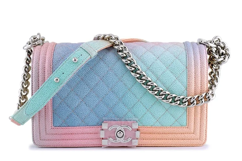 Chanel bags for those who value investment piecesNew 18P Chanel Multicolor Rainbow Caviar Medium Classic Boy Flap Bag