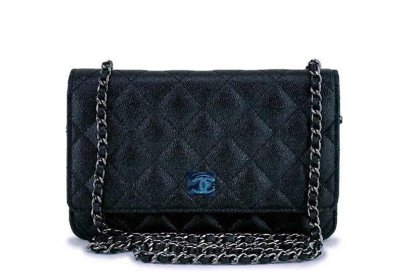 Chanel Small Crossbody Bag for TravelNew 18C Chanel Iridescent Black Caviar Quilted WOC Wallet on Chain Flap Bag