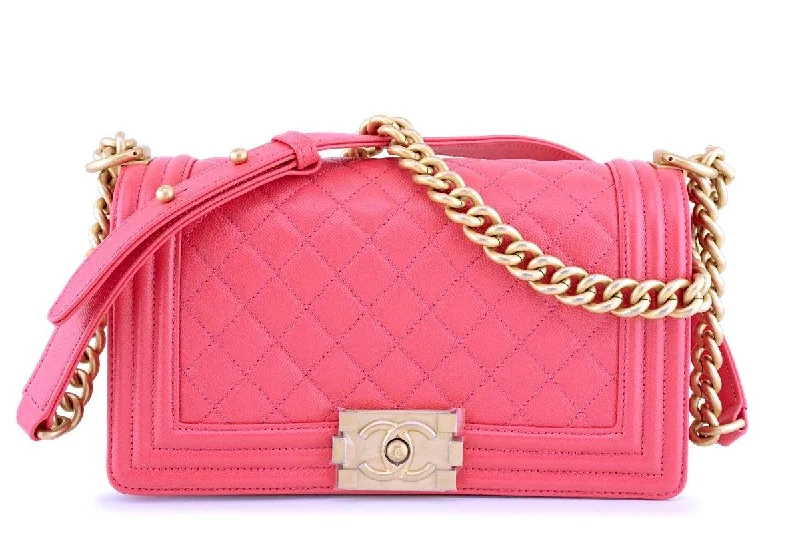 Chanel New Arrival Handbag with Gold HardwareNew 18S Chanel Pink Caviar Medium Classic Boy Flap Bag GHW