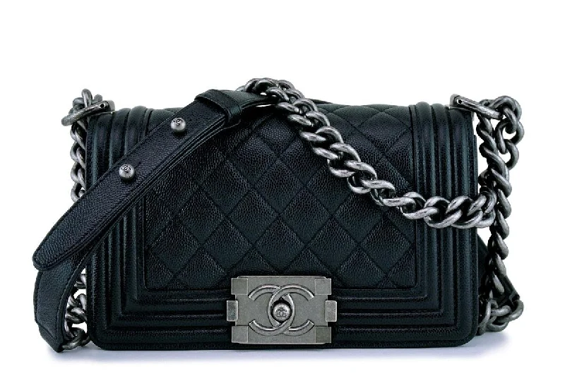 Chanel Designer Handbag with Unique DesignNew Chanel Black Caviar Small Boy Classic Flap Bag RHW