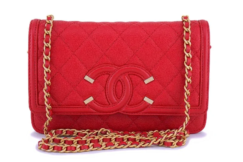 Chanel Black Handbag for Business MeetingsNIB 18P Chanel Red Caviar Filigree WOC Wallet on Chain Flap Bag