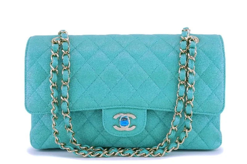 Chanel Black Handbag for Business MeetingsNIB 19S Chanel Iridescent Turquoise Green Caviar Medium Classic Double Flap Bag GHW