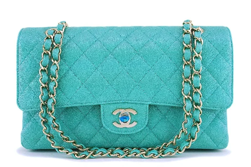 Chanel Lightweight Handbag for Daily ErrandsNIB 19S Chanel Iridescent Turquoise Green Caviar Medium Classic Double Flap Bag GHW