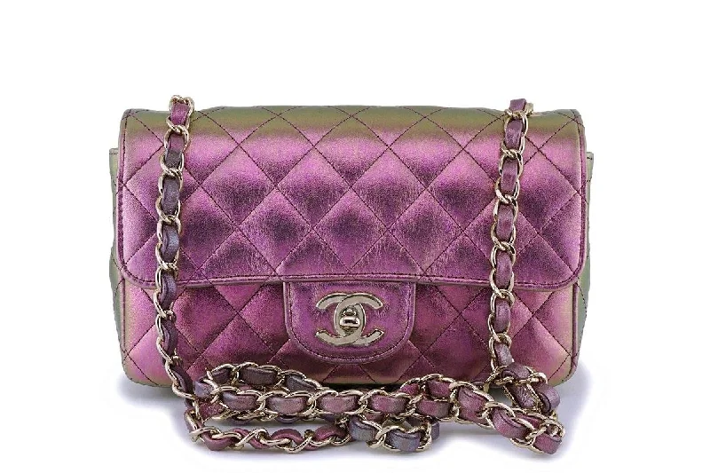 Chanel New Arrival Handbag with Gold HardwareNIB 20B Chanel Purple Pink Iridescent Rainbow Rectangular Mini Classic Flap Bag GHW