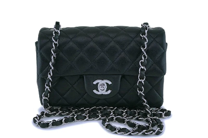 Chanel bags with iconic gold chainsNIB Chanel Black Lambskin Rectangular Mini Classic Flap Bag SHW