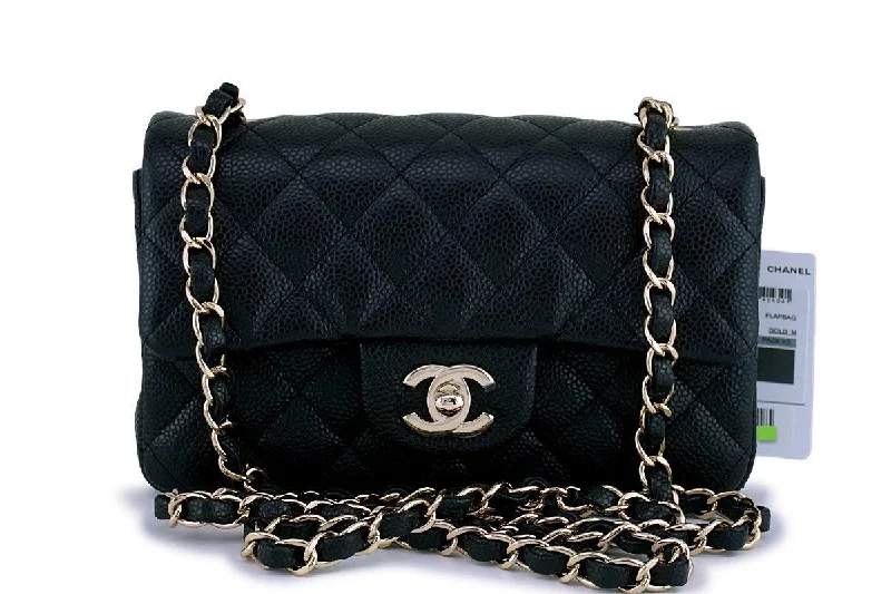 Chanel bags with iconic stitching detailsNWT 18S Chanel Black Caviar Classic Rectangular Mini Flap Bag GHW