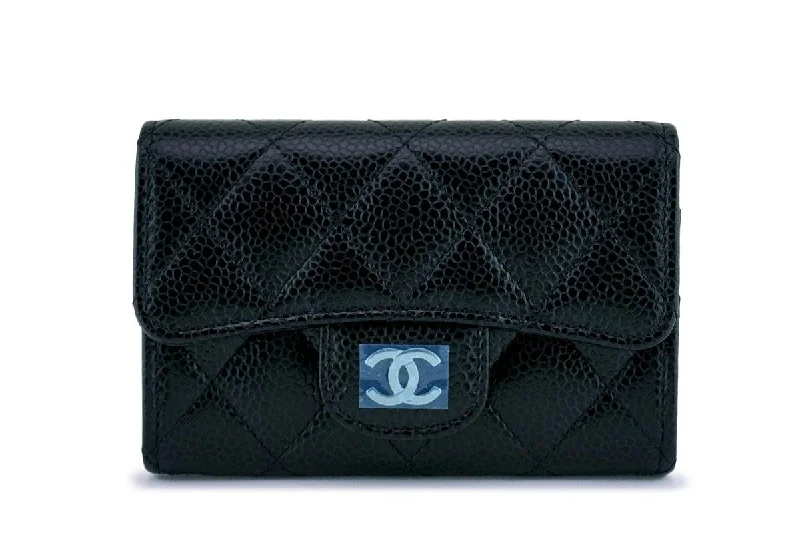 Chanel bags with iconic gold chainsNWT Chanel Black Caviar Compact Flap Snap Card Holder Wallet Case