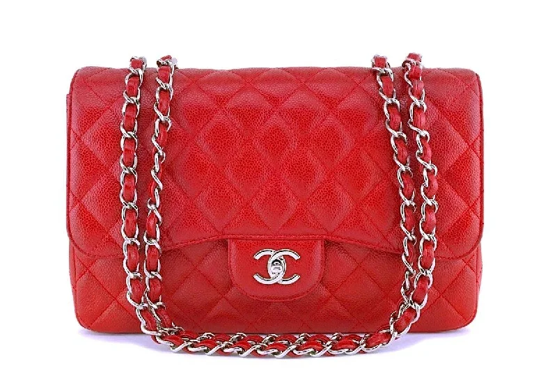 Chanel bags for women with a taste for high fashionRare 10C Chanel Red Caviar Jumbo Classic Flap Bag SHW