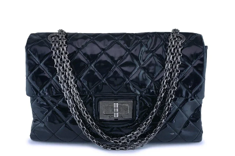 Chanel Limited Edition Handbag for CollectorsRare Chanel Black Patent XXL Supermodel Reissue Flap Bag Weekender RHW