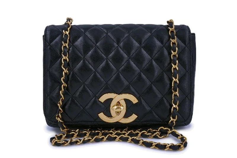 Chanel bags with exclusive seasonal releasesRare Chanel Vintage Black Lambskin Full Flap Crossbody Bag 24k GHW