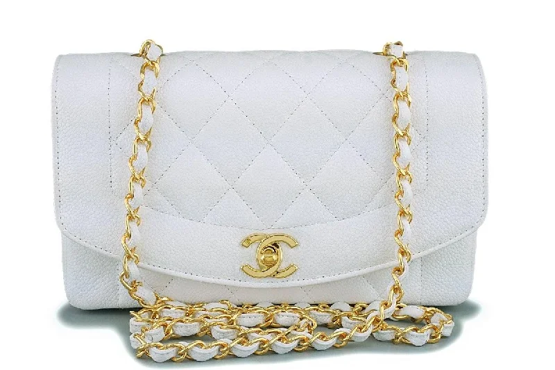 Chanel bags for the minimalist fashion*rare* Chanel White Vintage Caviar Small Diana Classic Flap Bag 24k GHW