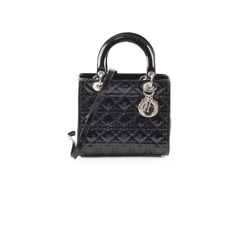 Christian Dior bags with a quilted pattern and gold - toned hardwareChristian Dior Medium Patent Lady Dior Black