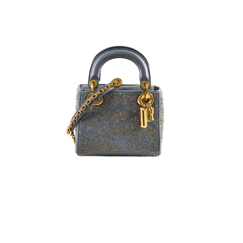 Christian Dior bags with a zip - top closure and multiple compartmentsChristian Dior Mini Lady Dior Jardin d'Hiver Blue