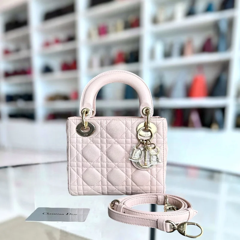 Fashion - forward Christian Dior tote bags for the modern woman*Adjustable Strap* Lady Mini Cannage Lambskin Light Pink Nude Golden Hardware