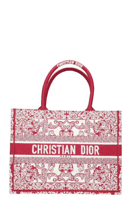 Christian Dior tote bags with a printed Dior logo on the frontCHRISTIAN DIOR Book Tote Red & White