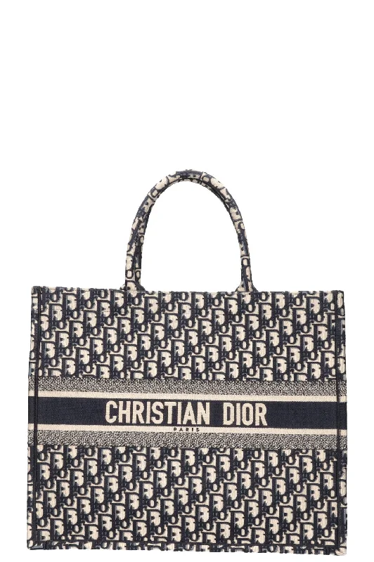 Luxury Christian Dior crossbody bags with a chain - link strapCHRISTIAN DIOR Book Tote Large Oblique Blue