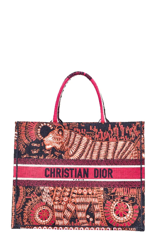 Contemporary Christian Dior handbags with a unique shapeCHRISTIAN DIOR Book Tote Large Tiger Pink