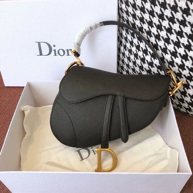 Contemporary Christian Dior handbags with a unique shapeChristian Dior Saddle Bag Black Grained For Women