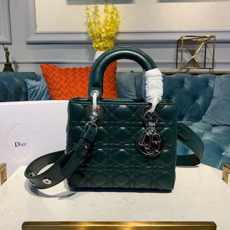 Christian Dior Saddle bags with a distressed leather finishChristian Dior Small Lady Bag Silver Hardware Forest Green